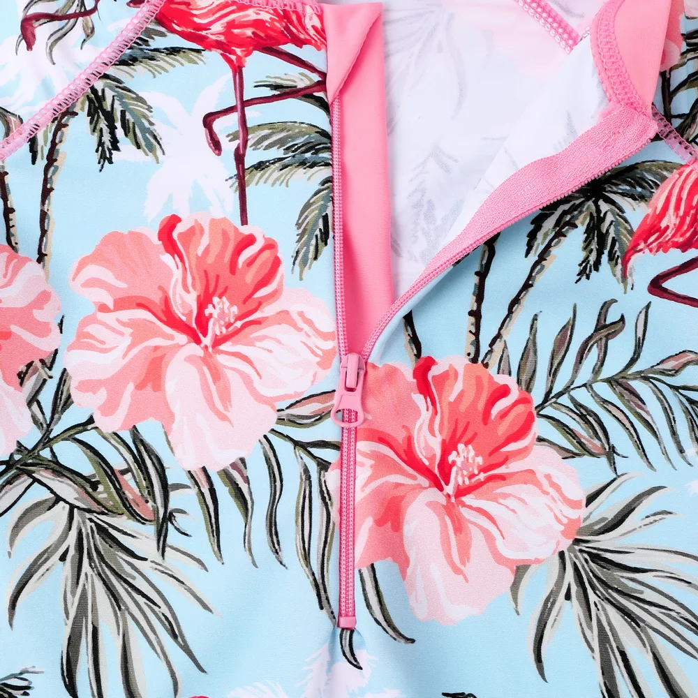 Детский купальник BAOHULU для девочек с длинным рукавом цельный на молнии цветами