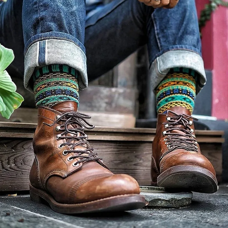 Мужские мотоциклетные ботинки из натуральной кожи с круглым носком на шнуровке |