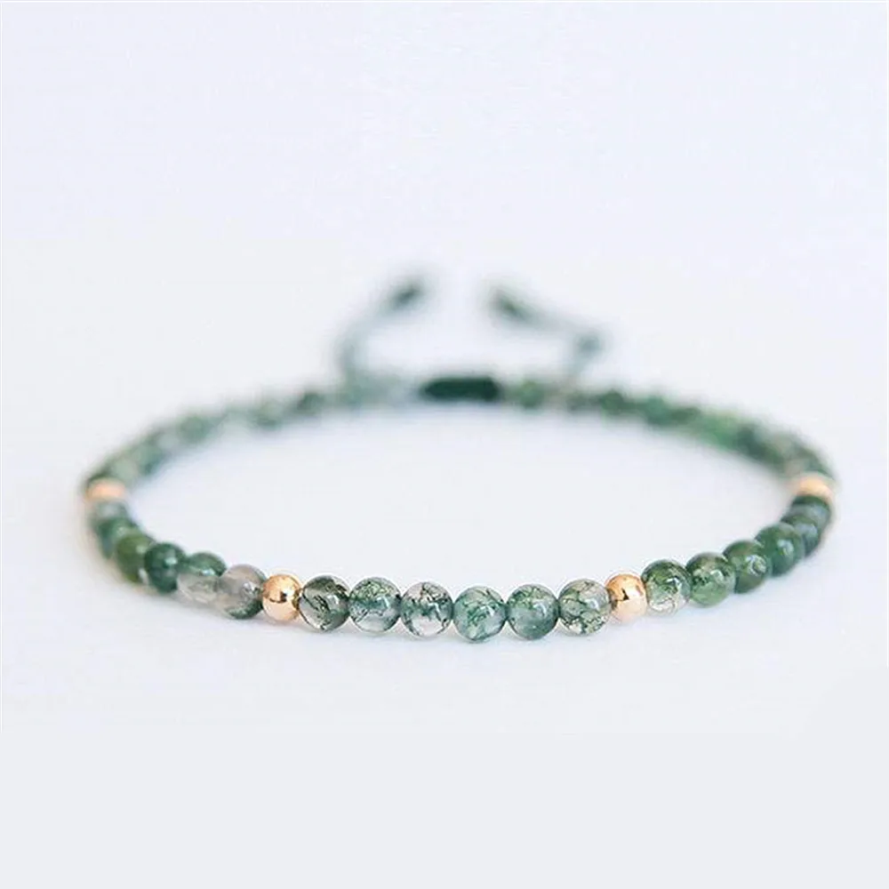 Small Natural Agate Stone Beaded Bracelets Meditation Green Color Healing Balance Hand-woven Thin Bracelet Charm Jewelry Gift
