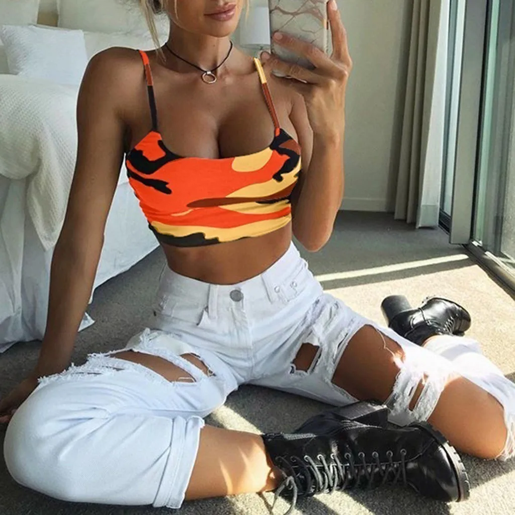 

Women Camouflage Sleeveless Tank Top Bustier Bra Vest Crop Top Blouse T-shirt Fashion Female Comfortable Casual Blouse T Shirt