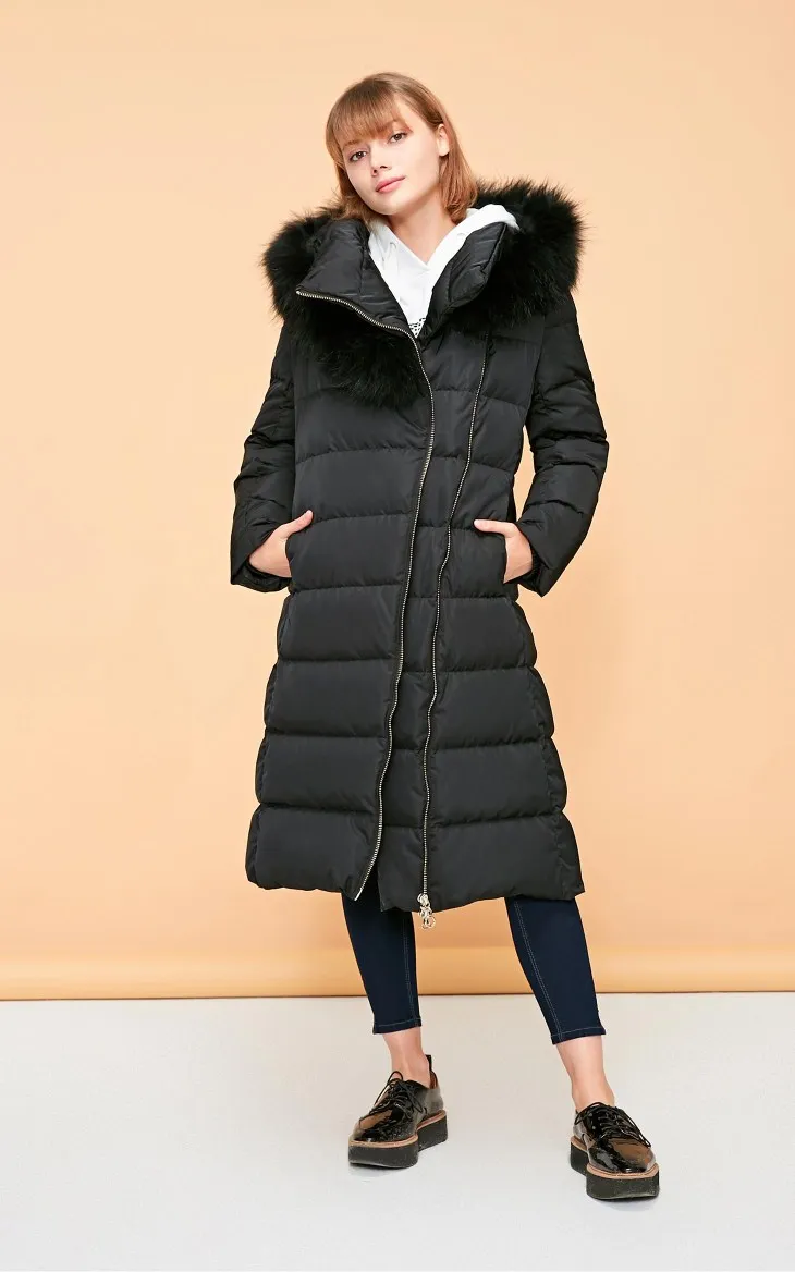 Vero Moda женский 90% белый утиный пух Талия молния с капюшоном мех енота длинный пуховик парка пальто | 318412532