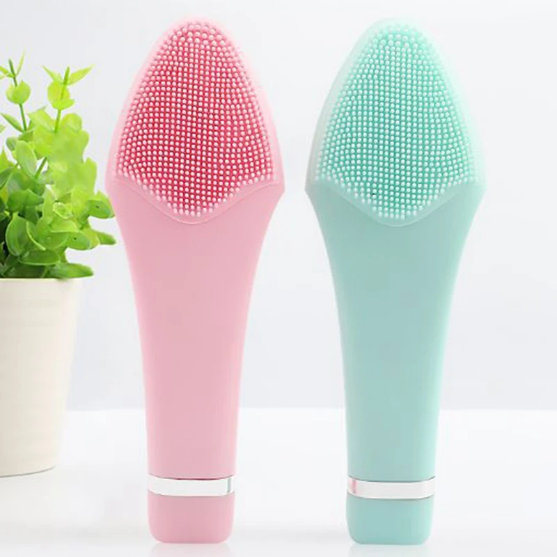 Зеленая Очищающая щетка для лица Sonic Vibration Face Cleaner Silicone Deep Pore Cleaning Electric Waterproof Massage