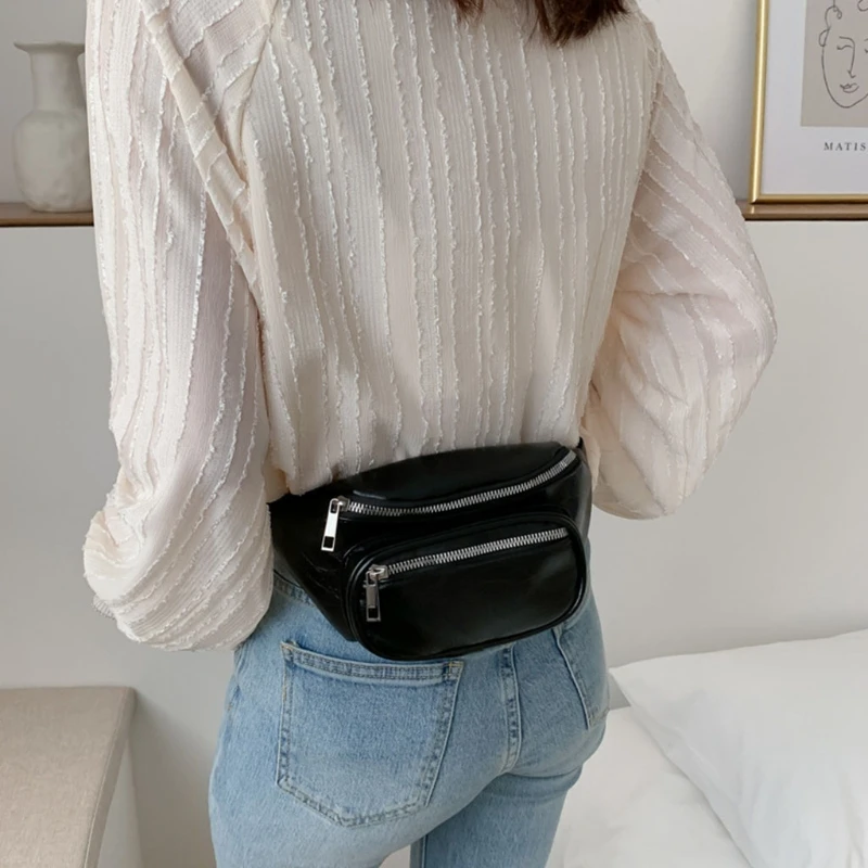 

Unisex PU Leather Sling Bag Casual Shoulder Bags Chain Chest Pouch Outdoor Sport Crossbody Satchel Waist Pack L9BE
