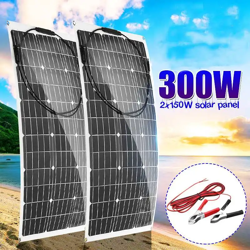 18 в Панели солнечные 300 W/150 Вт Semi Гибкая панель солнечной батареи из монокристаллического кремния Сотовый DIY MC4 кабель Водонепроницаемый открытый разъем Батарея Зарядное устройство