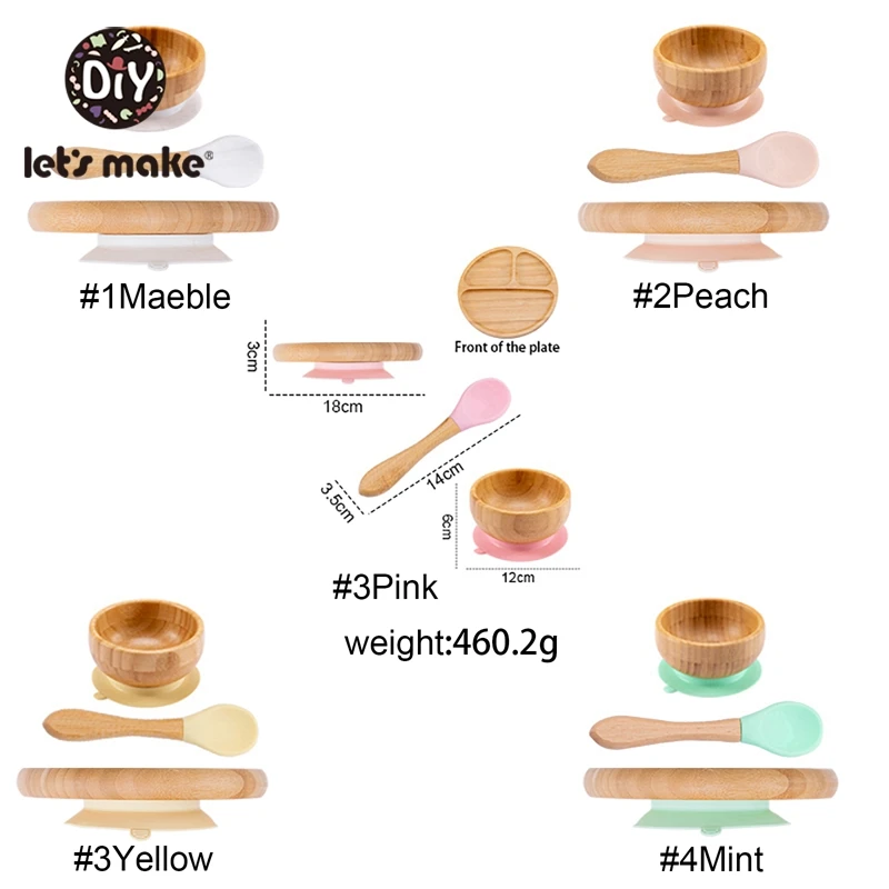 

Let'S Make 1Set Baby Bamboo Tableware Baby Feeding Plate Food Grade Non-Slip Baby Product Natural Bamboo Bowl Spoon