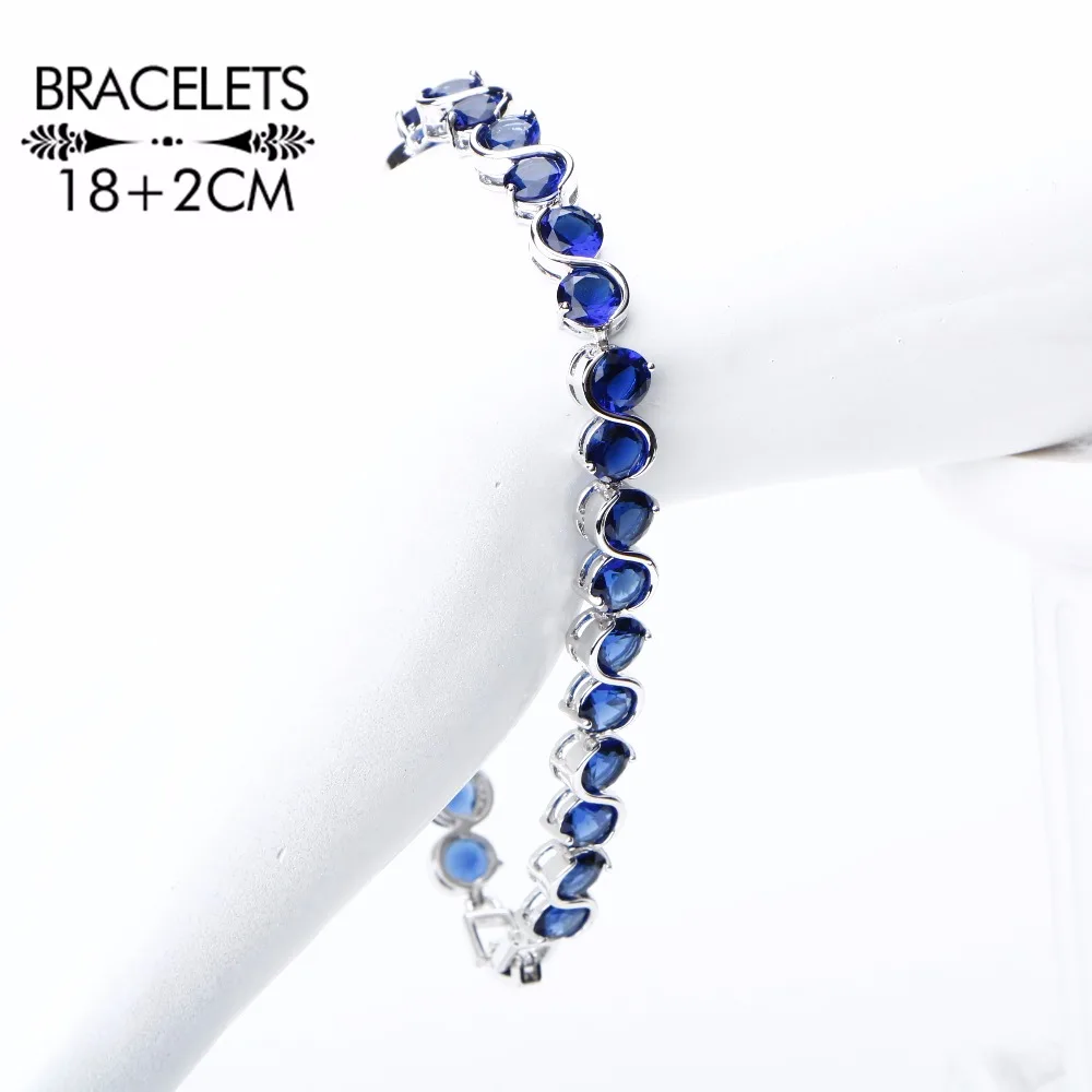 Набор украшений для женщин из серебра 925 пробы свадебный браслет с голубыми