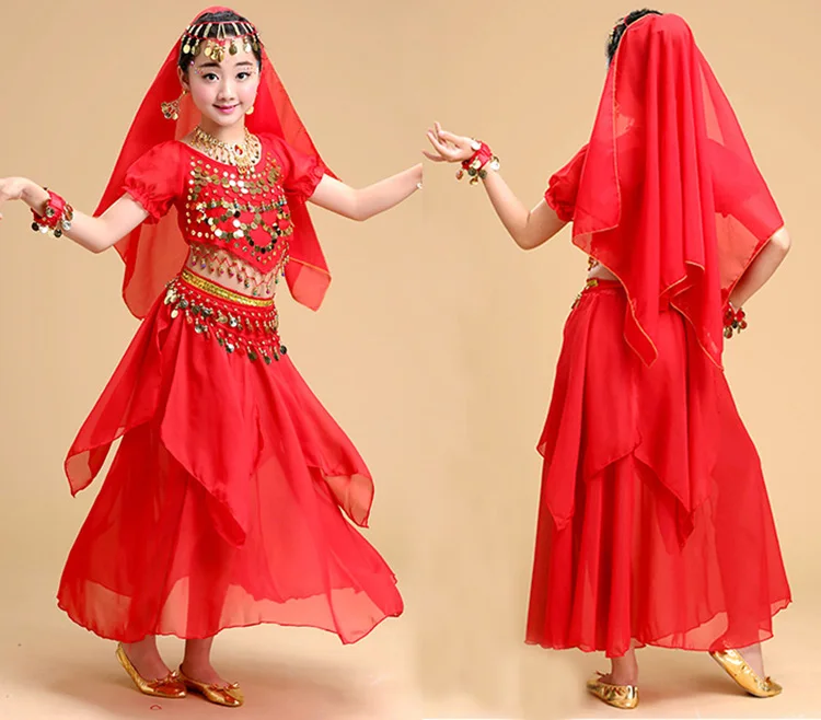 Детские индийские костюмы для танца живота 4 шт./компл. вечерние выступлений в