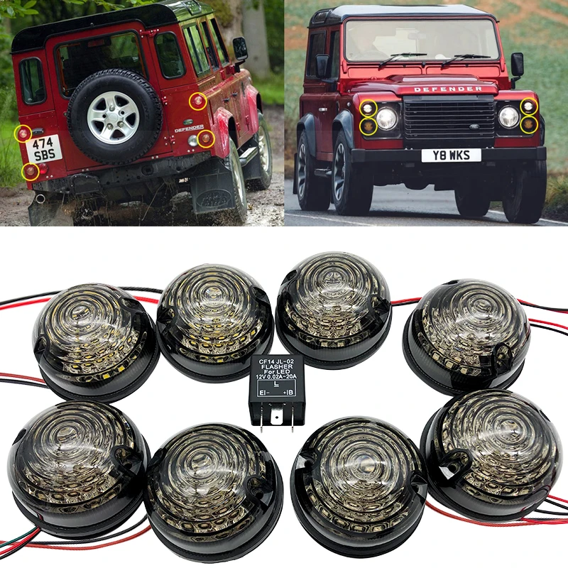 

8PCs/Kit Smoke For Land Rover 90/110 83-90 Defender 90-16 Led Upgrade Kit Lamp Replace Front Rear Indicator Tail Stop Position