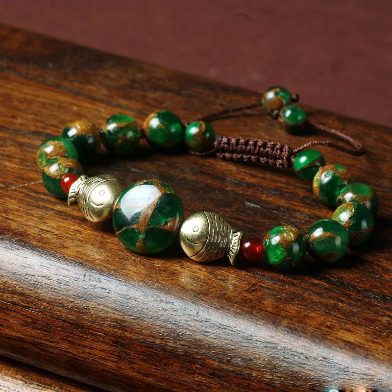 Новый оригинальный зеленый браслет с фиолетовыми кристаллами этнический ручной