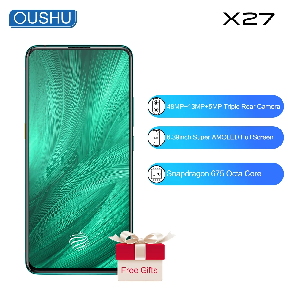Vivo X27 мобильный телефон 8G 128G Snapdragon675 16MP фронтальная камера Celular4000mAh аккумулятор 6 39