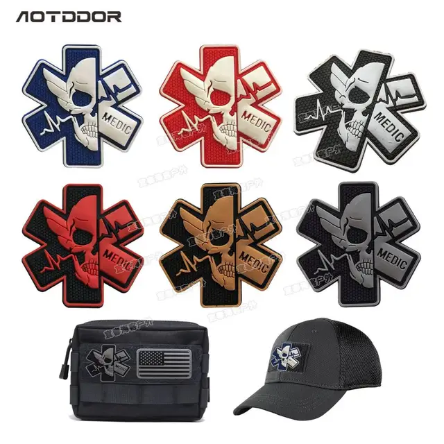 MEDIC Skull Tactical Military Patches PARAMEDIC Decorative Reflective Medical Cross EMT MED bags Embroidery Badges 6