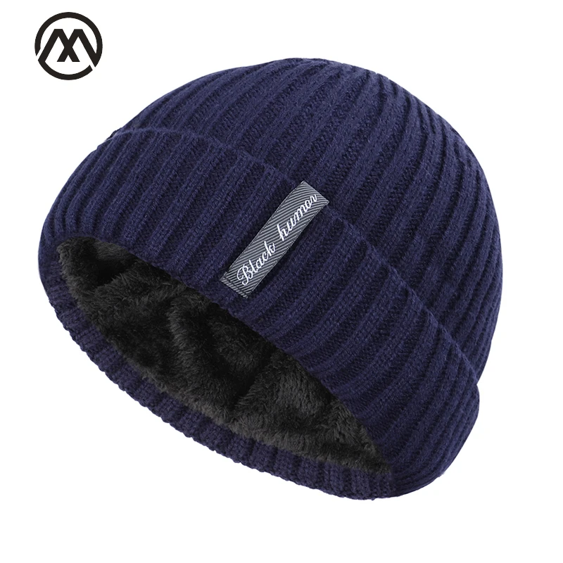 

New Classic men's Hat Winter labelStriped men's Skull Cap Plus Velvet Men and Women Knit Hats Outdoor Warm Winter men's Peas