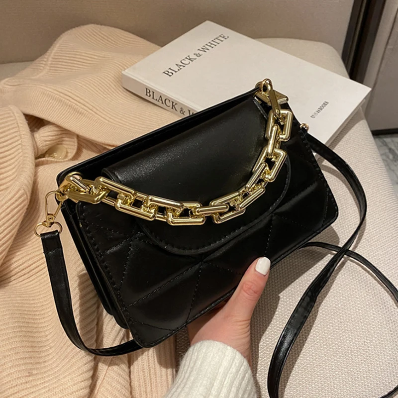 Однотонные маленькие сумки через плечо из искусственной кожи на цепочке для