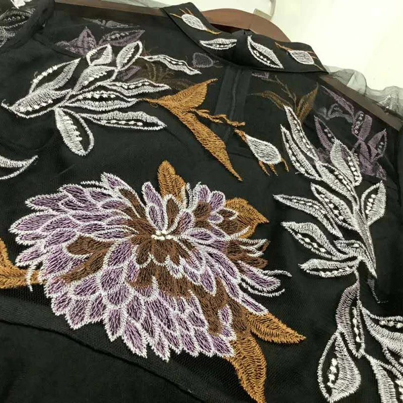 

AELESEEN Vintage Fashion Women Dress 2020 High Quality Summer Dress Flower Embroidery Mesh Knee-Length Party Holiday Dress