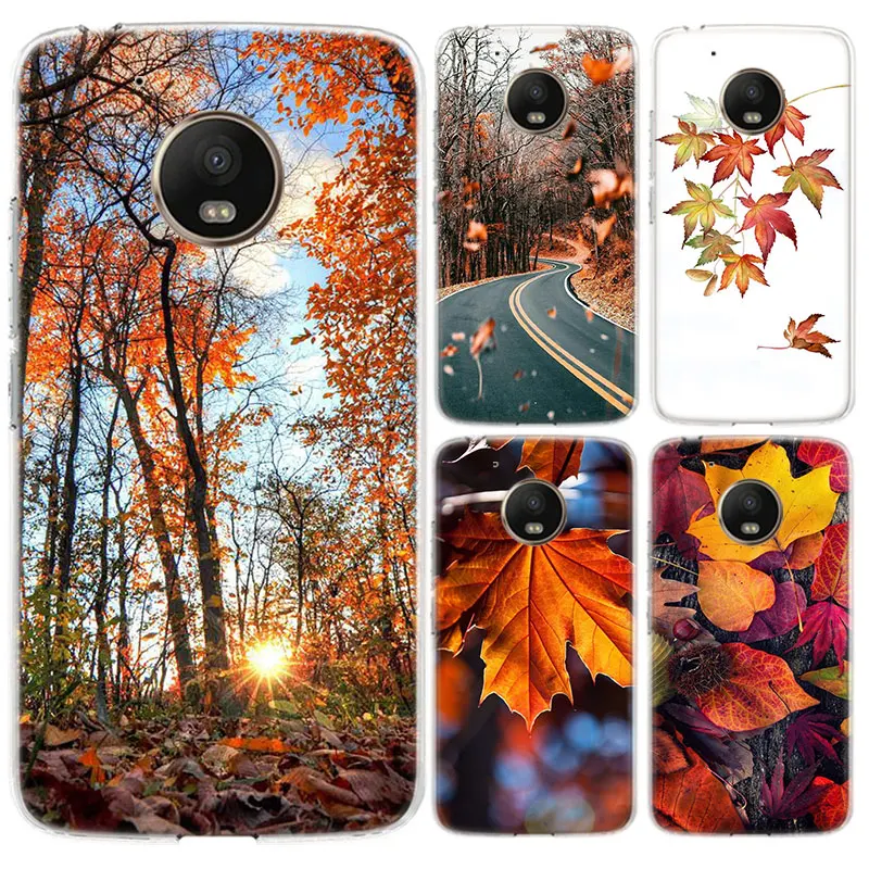 

Case For Motorola Moto G9 G8 G7 + Power G6 G5S Plus E5 G6 Play Transparent Soft TPU Silicone Coque Autumn Maple Leaf Phone Cover