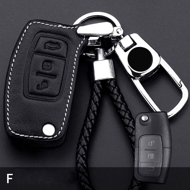 

Leather Car Key Cover Case fob for Ford Fiesta Focus 3 4 ST Mondeo Ecosport Kuga Ranger C-Max S-Max For Car Key Keychain Ring