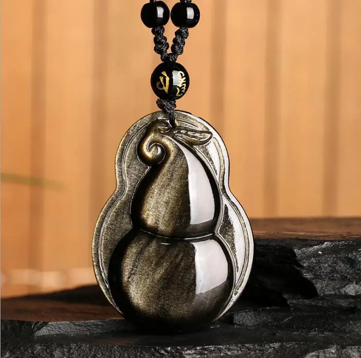 LETSFUN ювелирные изделия 100% натуральное золото Обсидиан Резной китайский