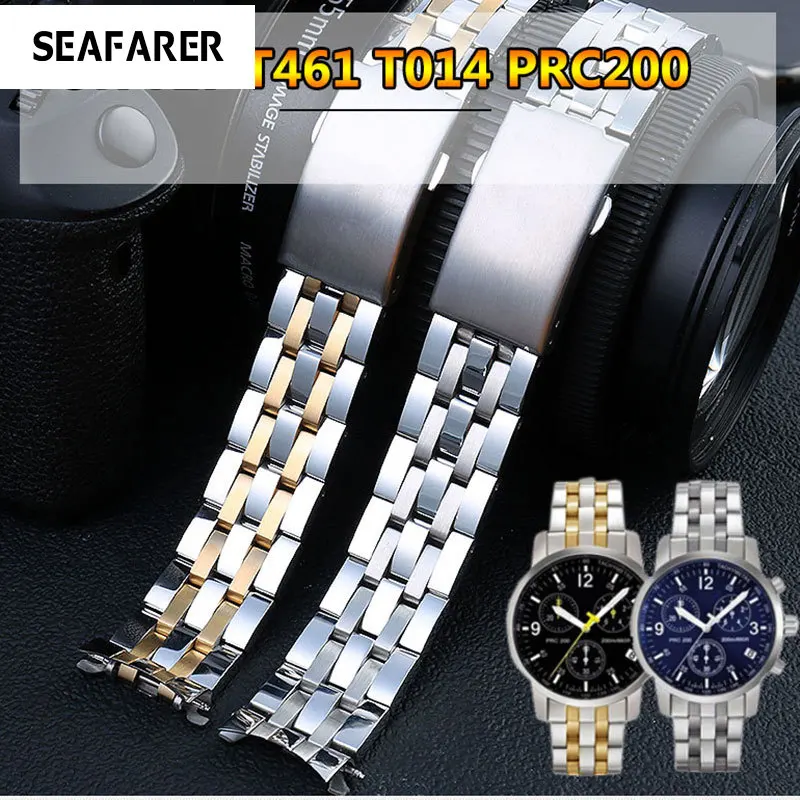 

Arc Mouth Solid Steel Watch Strap For 1853 T17 T461 T014 Prc200 Series Men's Watch Strap 19 20 Mm With Folding Buckle