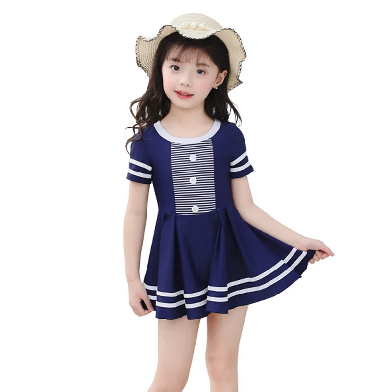 Новый однотонный купальник с коротким рукавом для девочек юбка из двух предметов