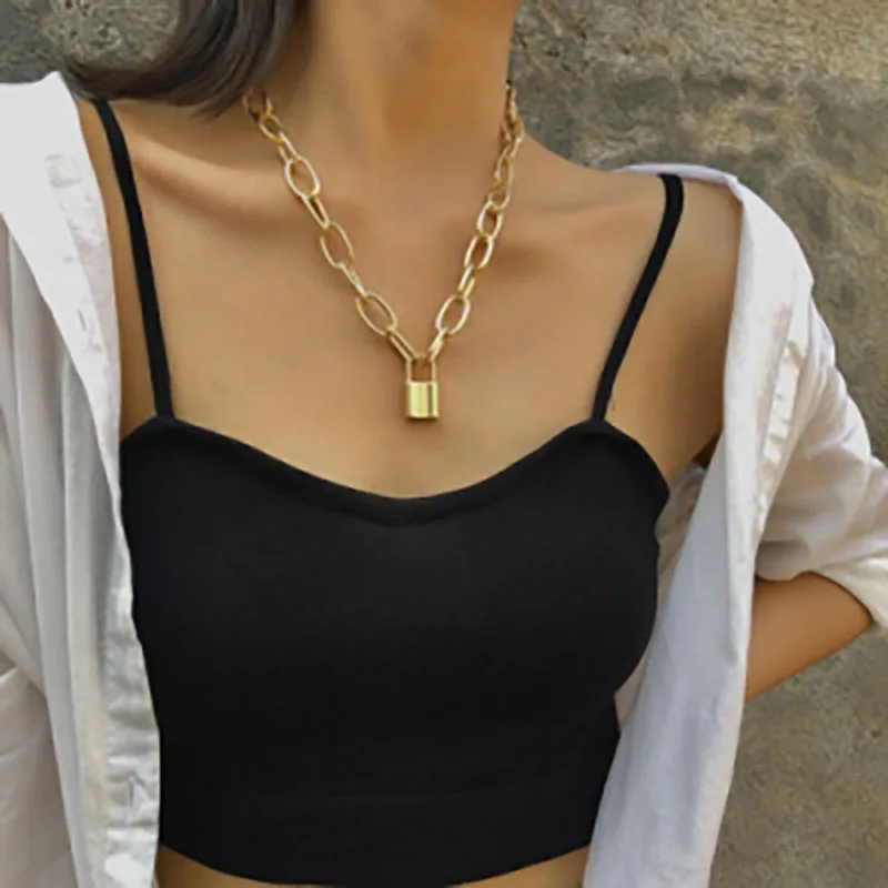 

2020 Vintage Rock Punk Lock Pendant Necklace for Women Statement Gold / Silver Color Neck Choker Lock Key Layered Necklace