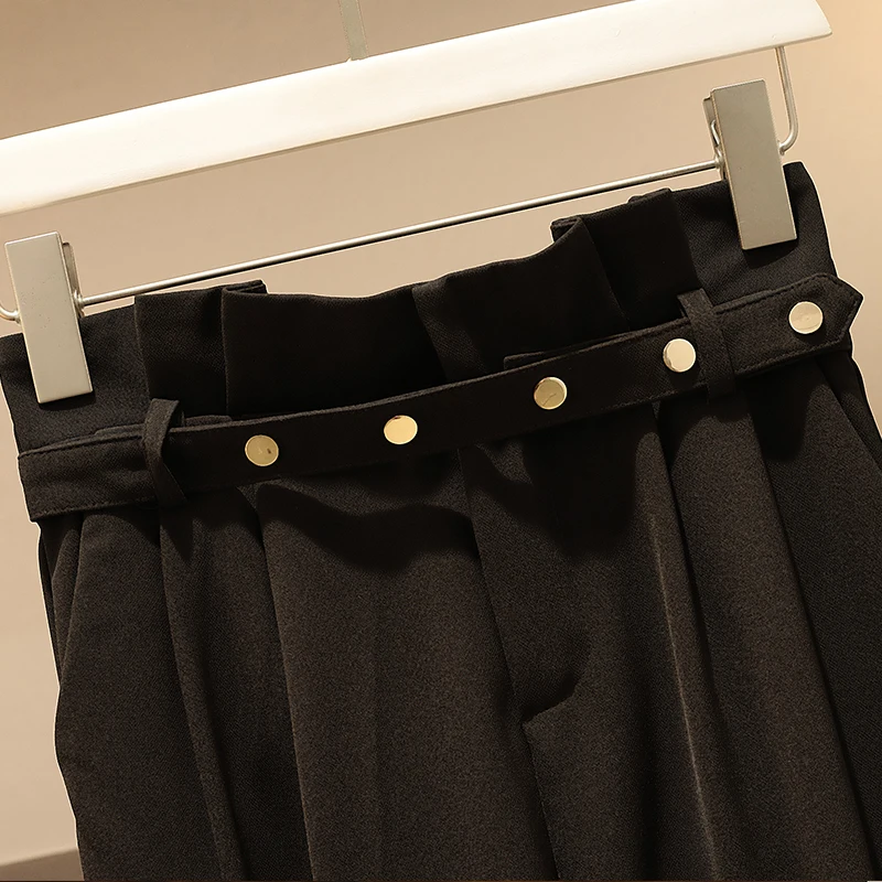 

JSXDHK High Quality Women Trousers Suit 2020 Spring Office Ladies Ruffles Chiffon White Shirt + Plus Size Work Belt Pants Suit