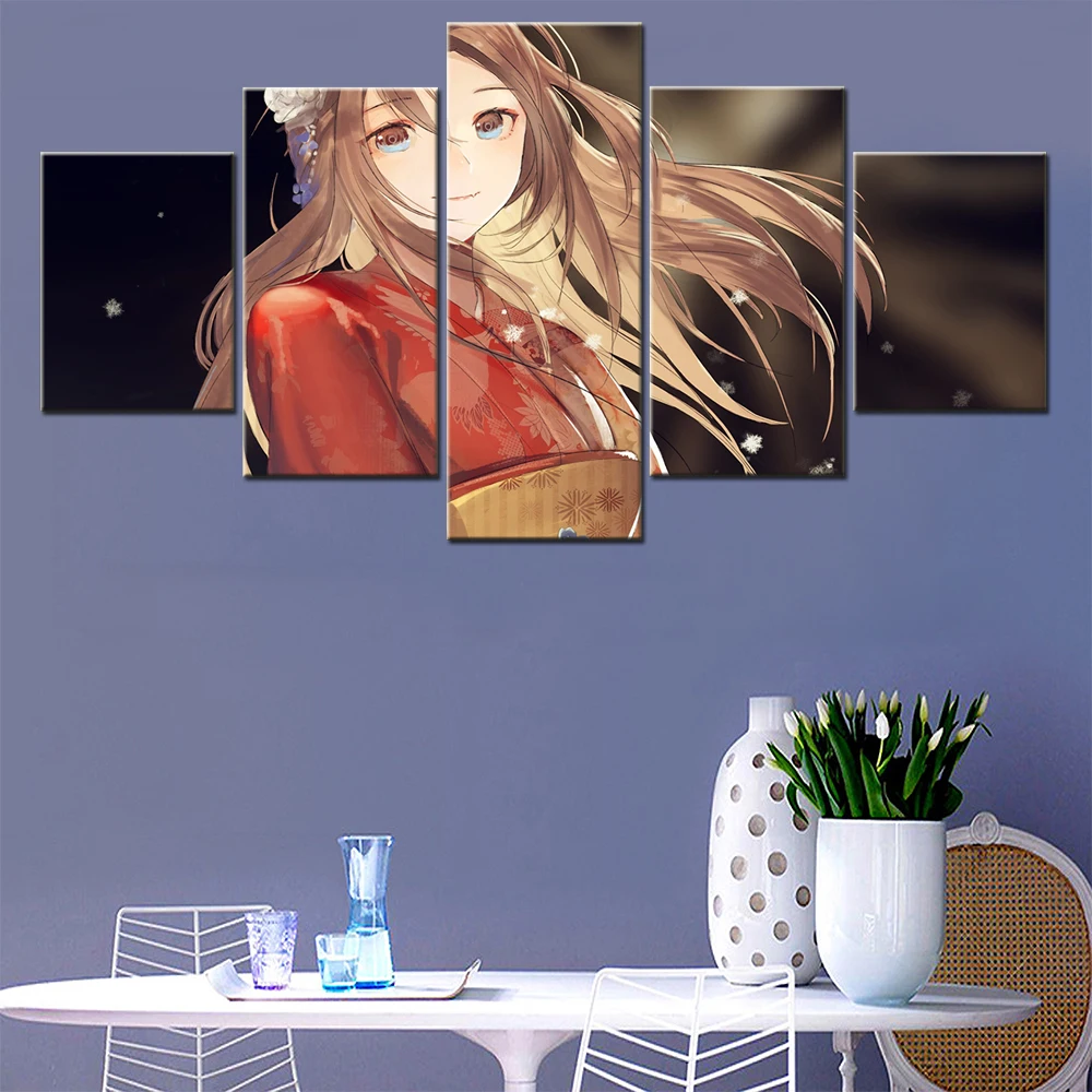 

HD Printing Canvas Posters Brown Hair Smile Wall Picture 5 Piece Paintings For Living Room Wall Modern Art Decorative Framework
