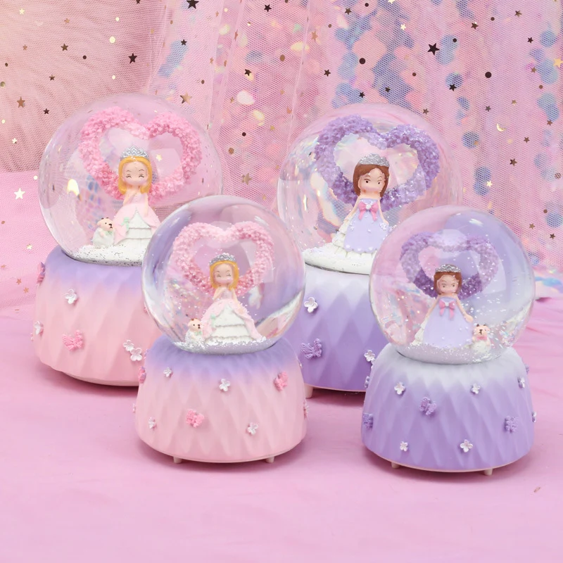 Романтическая любовь сердце фиолетовая принцесса снежный глобус хрустальный
