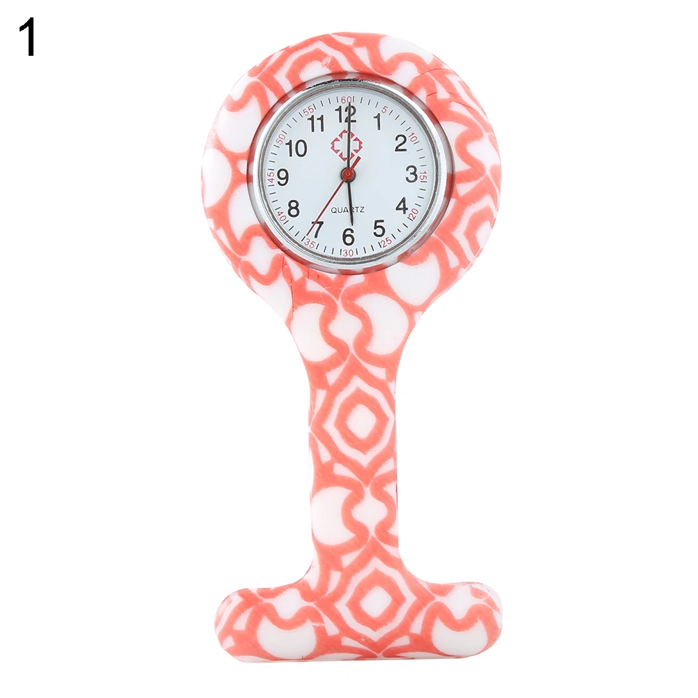 Casual Silicone Nurse Watch Multicolor Pattern Arabic Numerals Round Dial Women Nurses Brooch Tunic Fob Watches Pocket Watches