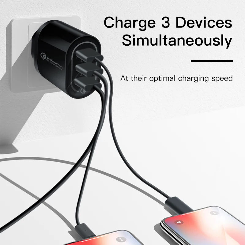 18 Вт 3 отверстия USB зарядное устройство адаптер Быстрая зарядка 3,0 QC 2,0 быстрое зарядное устройство для мобильного телефона QC3.0 ЕС Разъем для iPhone samsung Xiaomi huawei