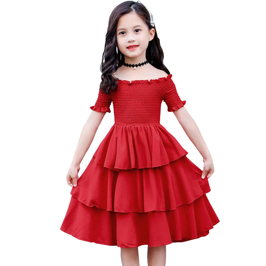 Платье для девочек платья с открытыми плечами однотонное детское нарядное