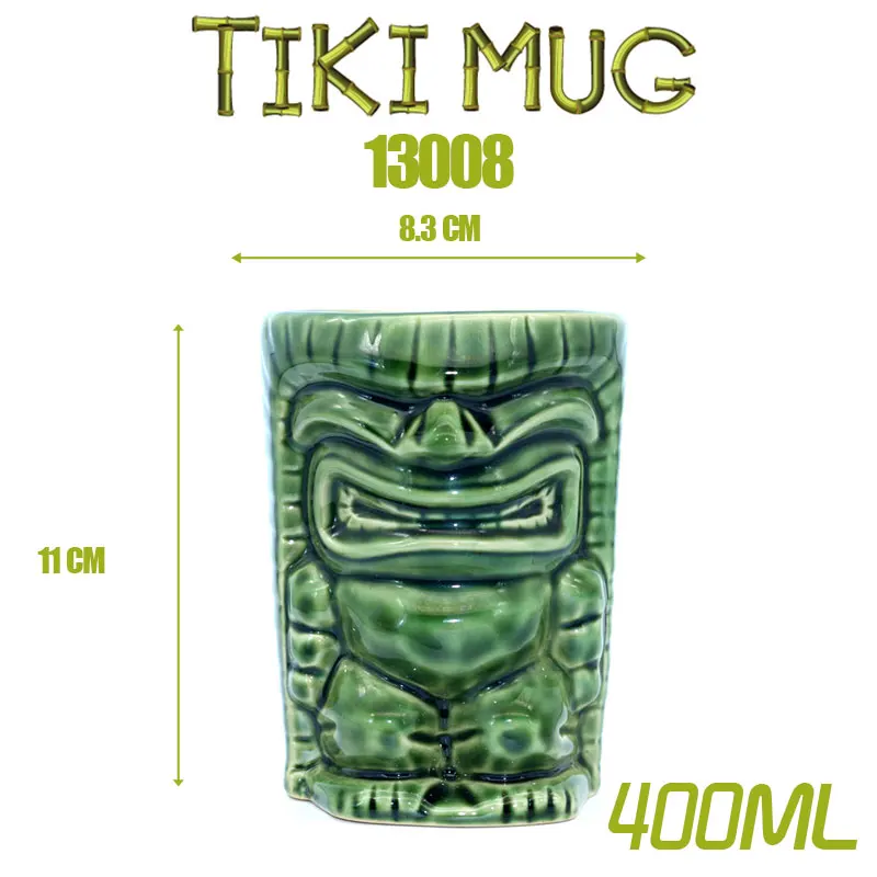 400ml green3 Горячая 50 мл мини Тики Бог изображение бокал для Вина Керамический гавайский коктейль Tiki Shot Bar чашка Питьевая утварь 400 мл с ручкой - Цвет: 400ml green3