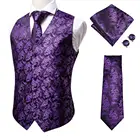 Hi-Tie мужской жилет, роскошный классический фиолетовый жаккардовый Шелковый жилет, платок, запонки, набор, жилет, костюм для мужчин, вечерние, свадебные