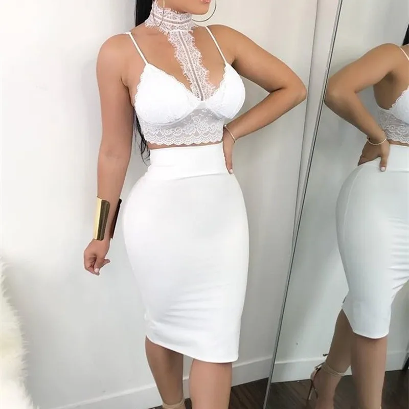 Женский комплект из 2 предметов Кружевной укороченный топ без рукавов с лямкой на