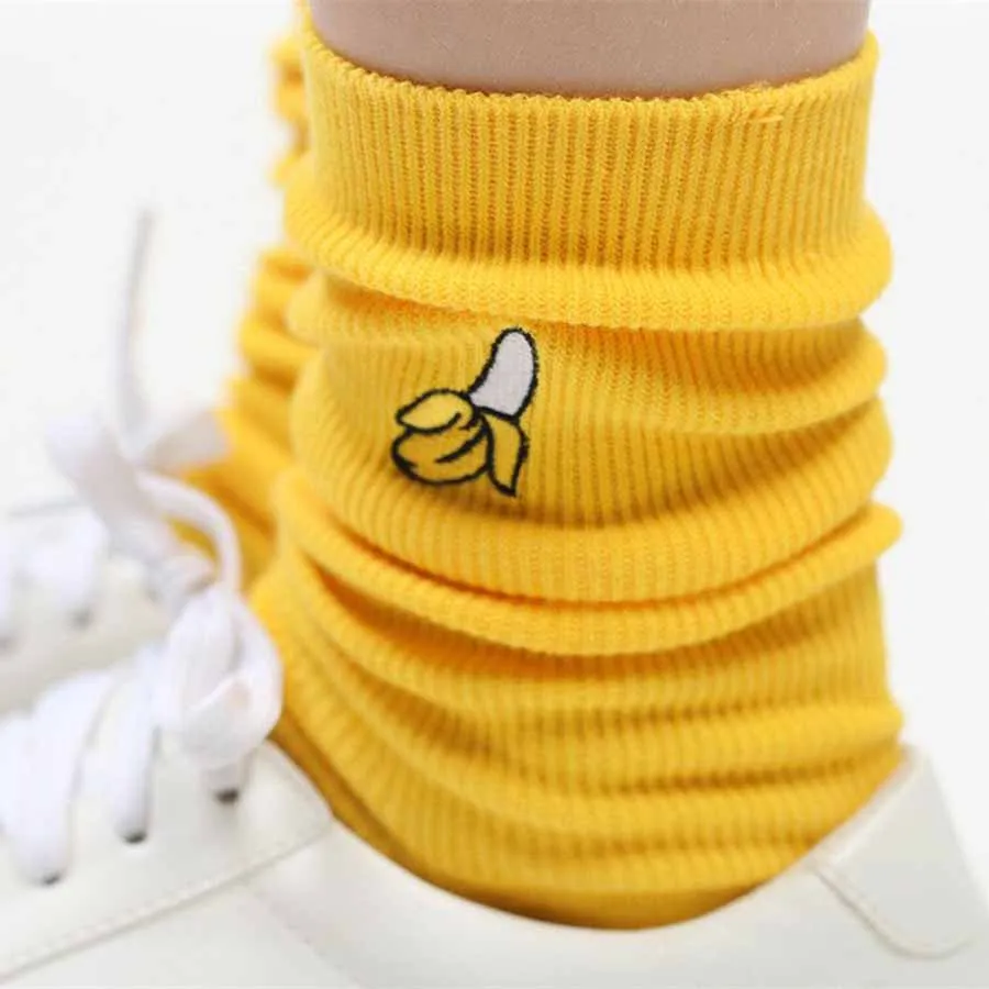 

Cute Cartoon Fruit Print Avocado Banana Cherry Peach Girls Kawaii Socks meias Korean Harajuku Embroidery Pile Heap Funny Socks