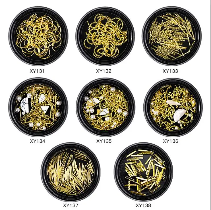 

2020 ins nails 3D Gold Nail art Metal Mixed Twisted Bent Bar Stripes Leaf Nail Art Alloy Decorations Manicure Charms Gems