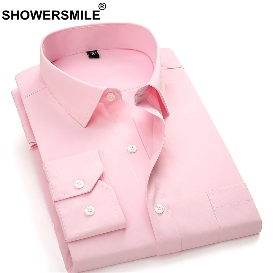 Мужская классическая рубашка SHOWERSMILE желтая деловая с длинным рукавом большие