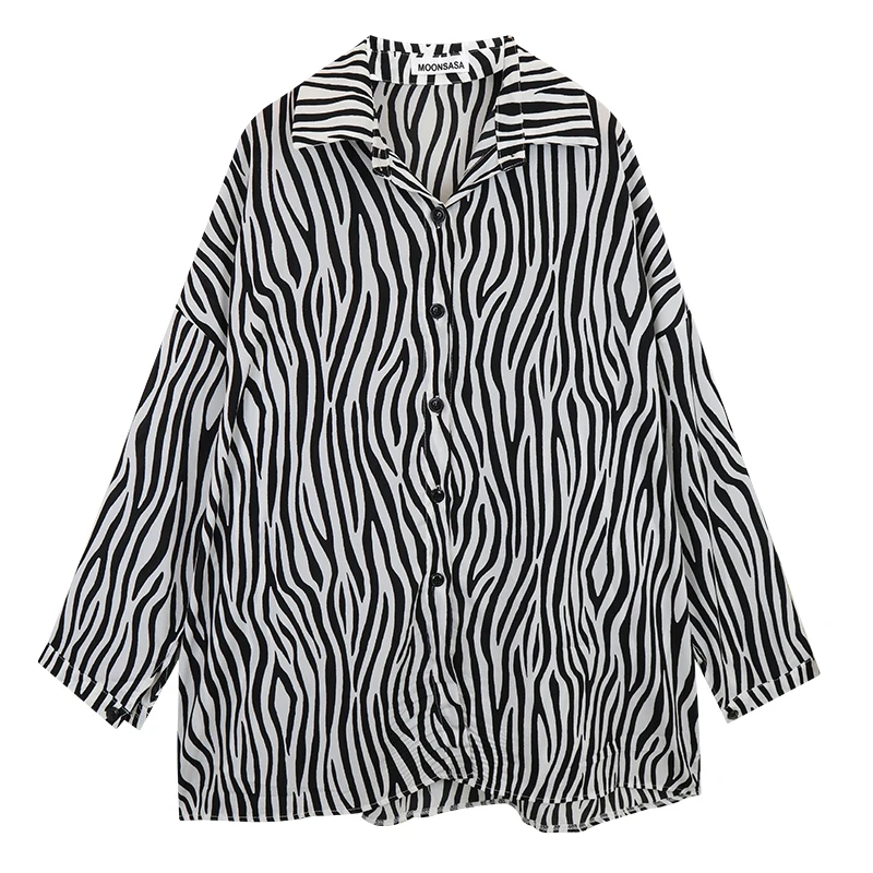 Couples Men Women Zebra Stripes Shirt Casual Loose Oversized Single Breasted Blouse Top Female Long Sleeve Fashion Blouses Shirt