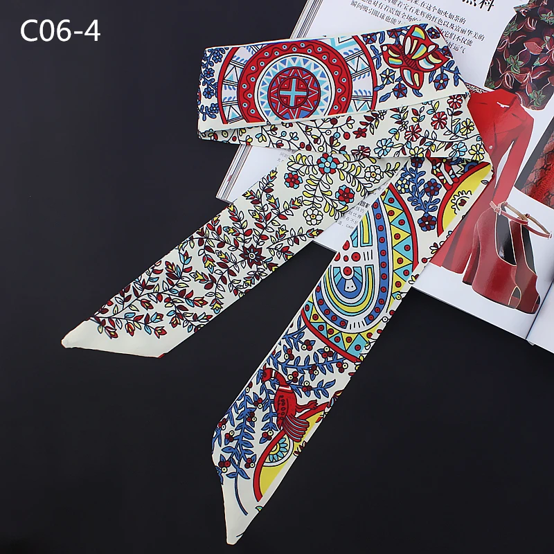 Тонкий длинный шарф женский шейный платок с принтом галстук ручкой аксессуары