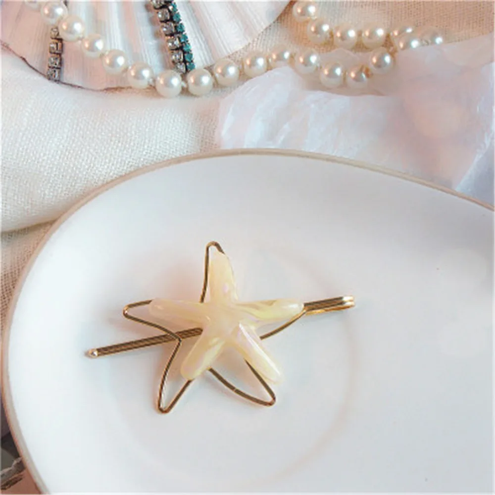 

Dream Ocean Symphony Starfish Hairpin Transparent Crystal Buckle Bangs Clip Korean Headdress Female