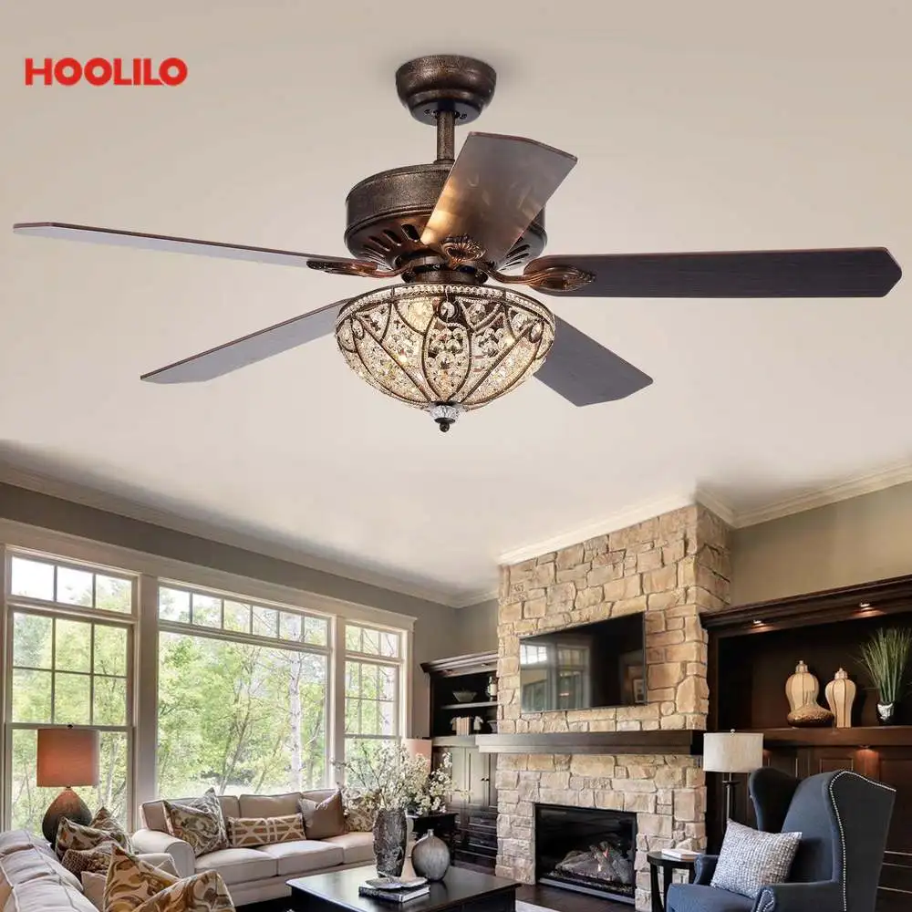 Gliska 52-Inch 5-Blade Rustic Bronze Lighted Ceiling Fans W Crystal Shade Optional Remote Control 110V 220V | Лампы и освещение