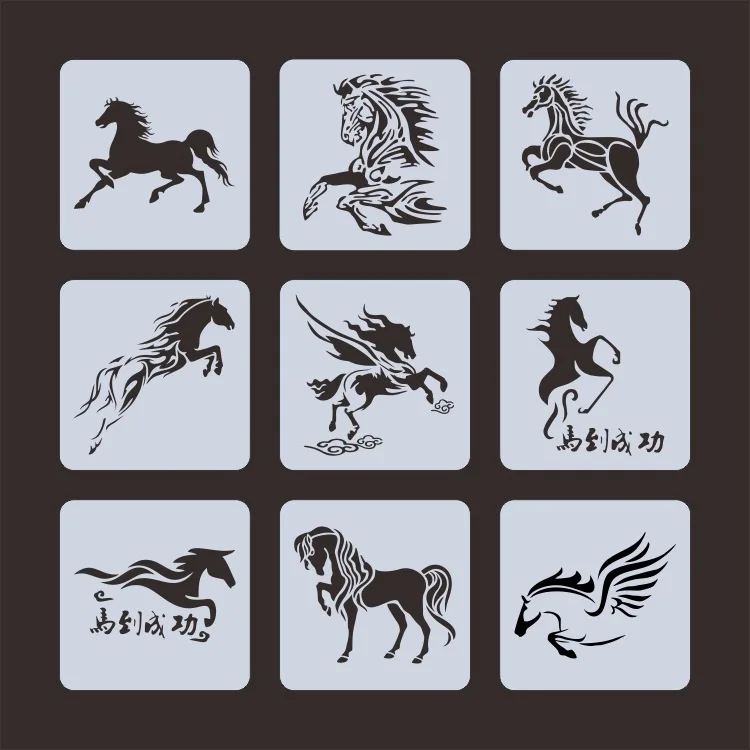 

9Pcs/Set 13*13cm Animals Horse DIY Layering Stencils Wall Painting Scrapbook Coloring Embossing Album Decorative Template