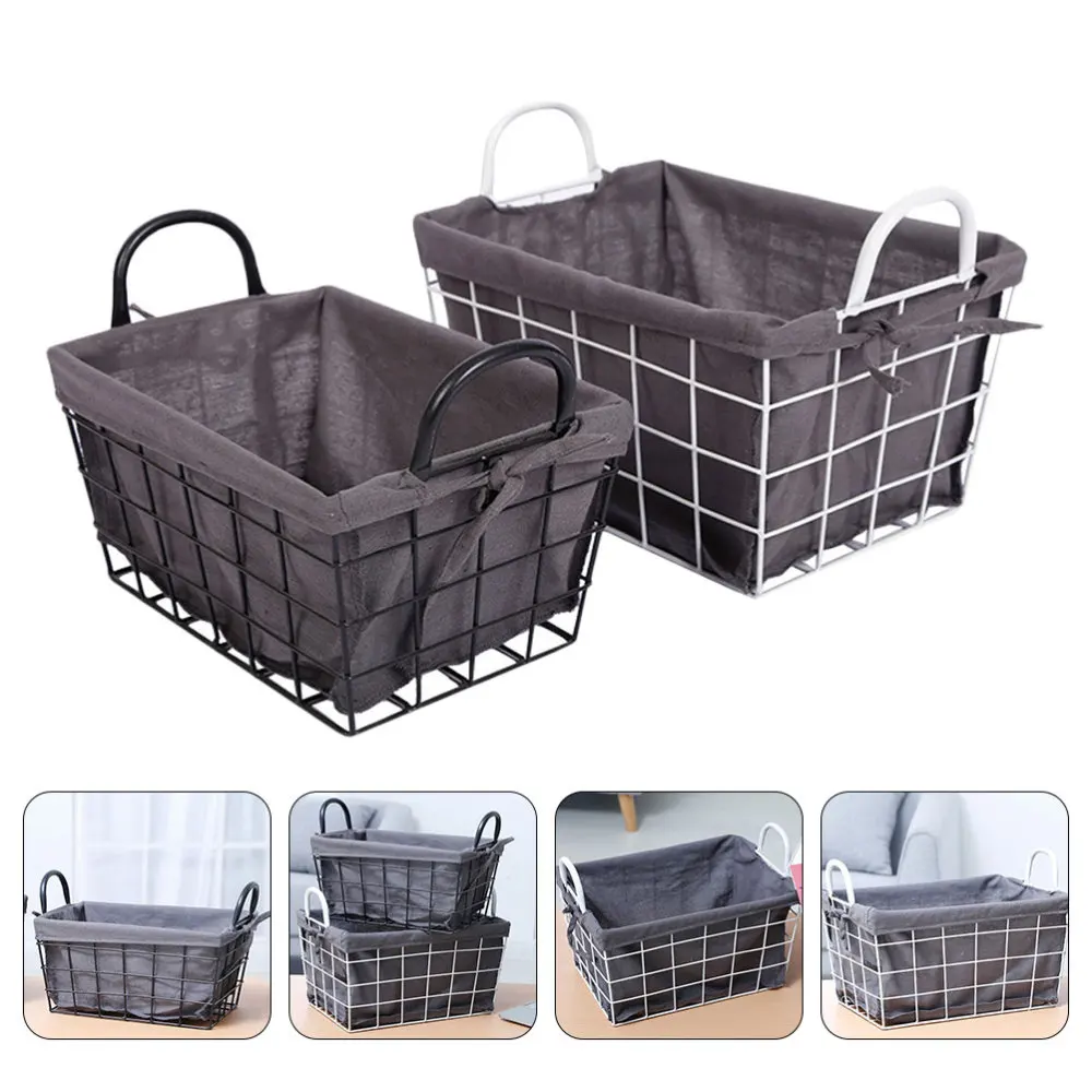 

2Pcs Storage Basket Iron Rack Desktop Debris Basket with Handles (Random Color)