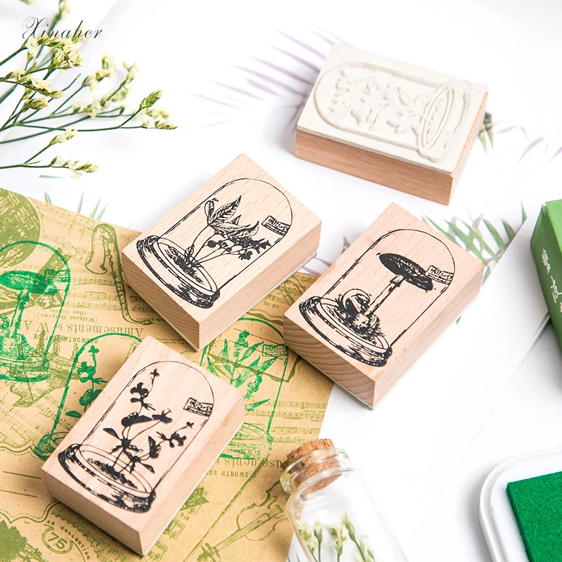 Серия растений деревянный штамп Желая бутылка растения деревянные и резиновые