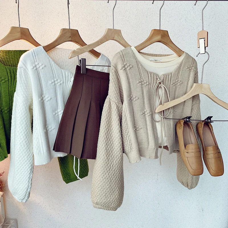 

Винтажная зимняя новая женская одежда однотонный короткий свитер с длинным рукавом 6890