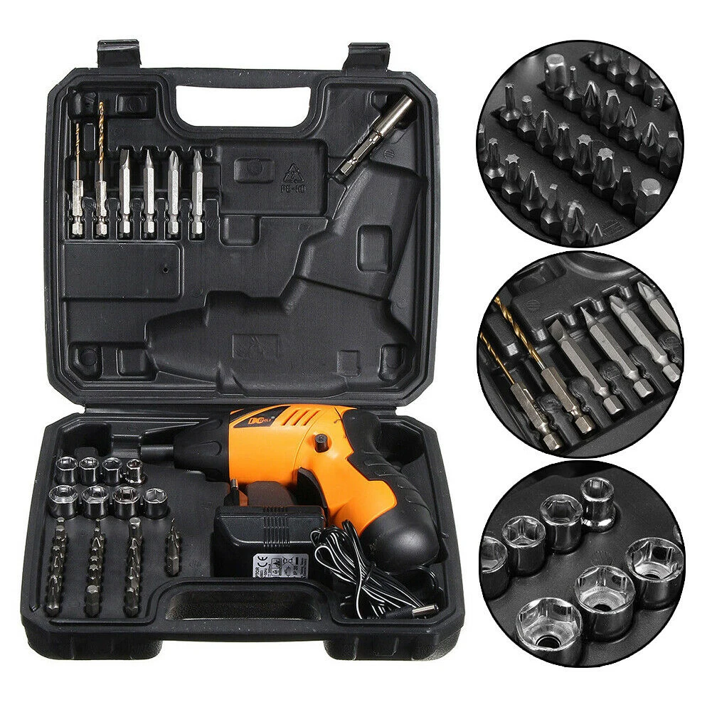 

Cordless Electric Screwdriver 45-in-1 with LED Light Rechargeable Power Adapter with 43Pcs Screwdriver Drill Bits Woodwork Tool
