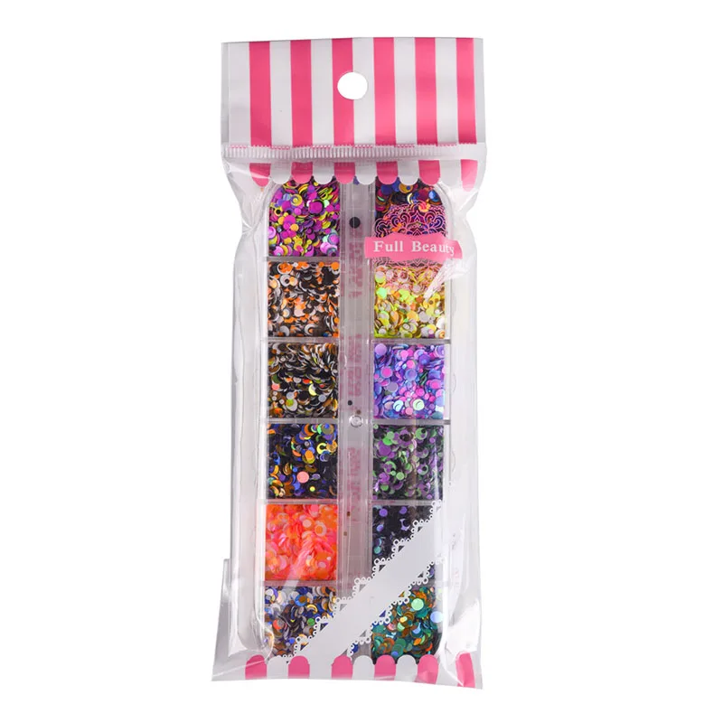 1 Набор 12 Маникюр для ногтей сетка Блестки Круглый цвет красочные хлопья