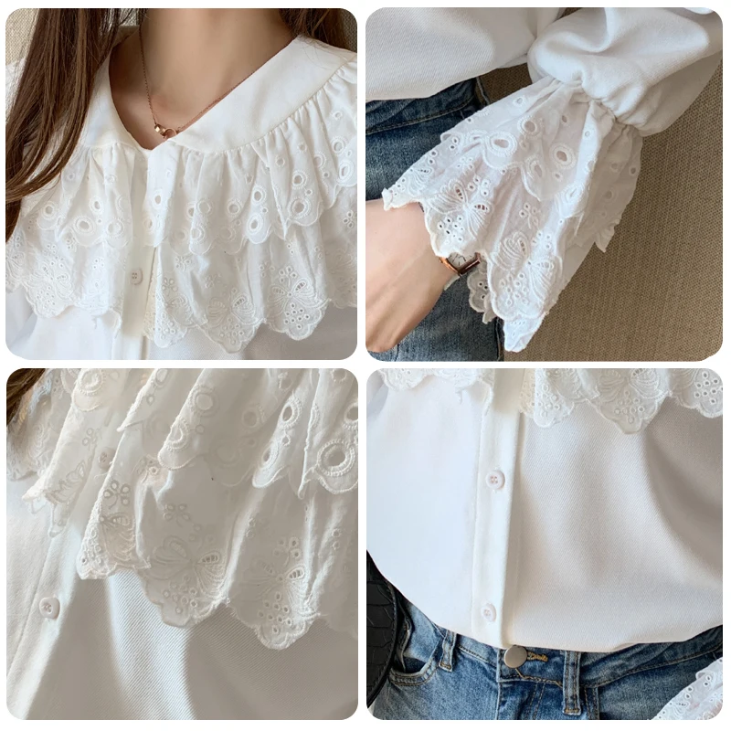 

Women's Long Sleeve Ruffles Shirt 2021 Spring New Collection Korea Style Loose Ruffled Blouse Female Fashions