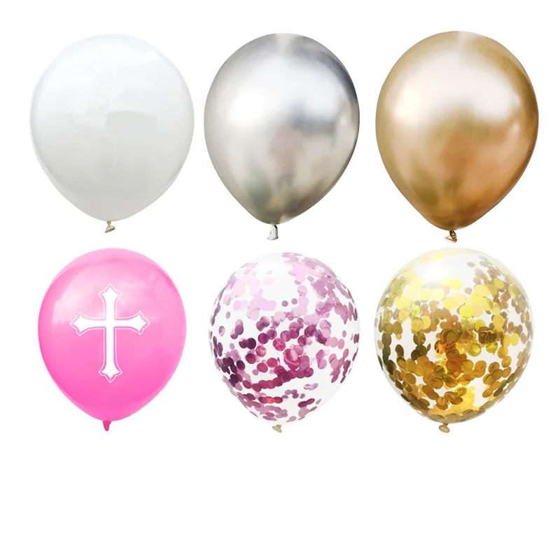 

30pcs Easter cross latex balloon metal blue confetti gold silver balloon set for Christian holiday party celebration decoration
