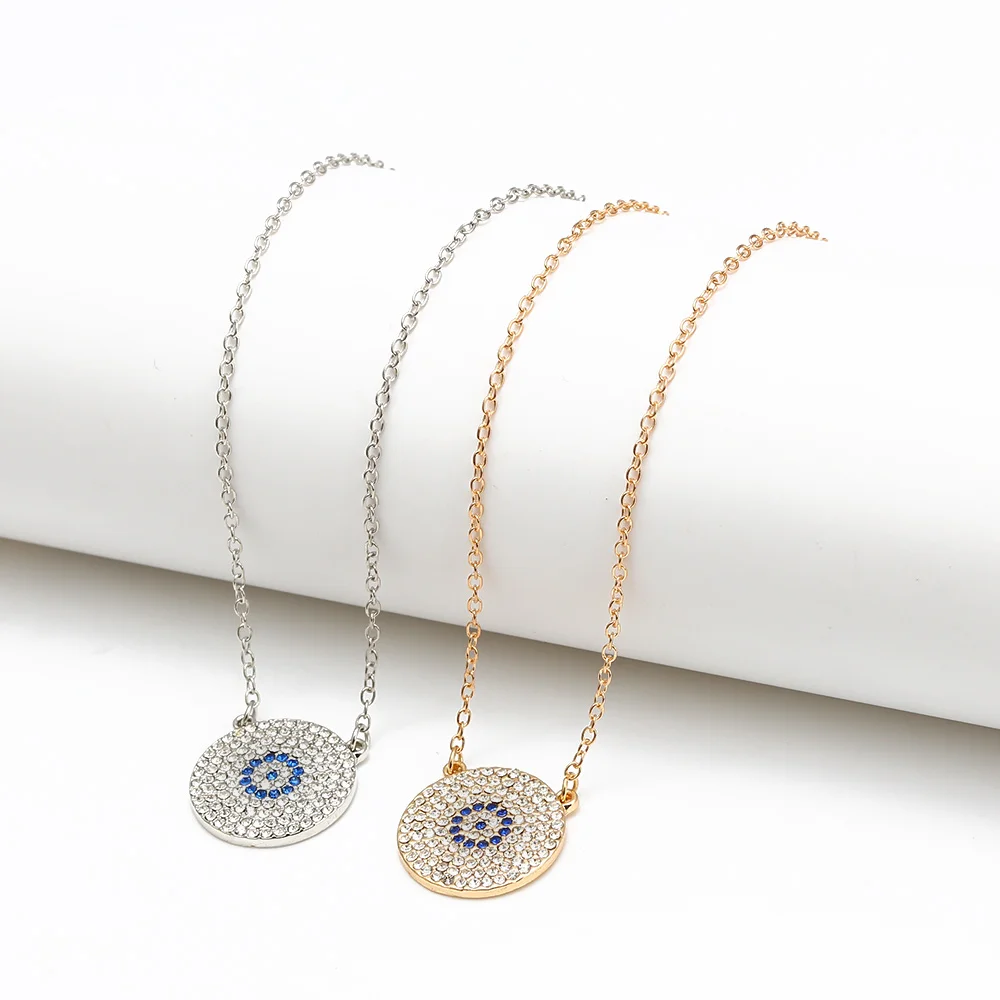 Lucky Eye Crystal Evil Necklace Turkish Round Pendant Blue Popular Chain For Women Jewelry EY164 | Украшения и аксессуары