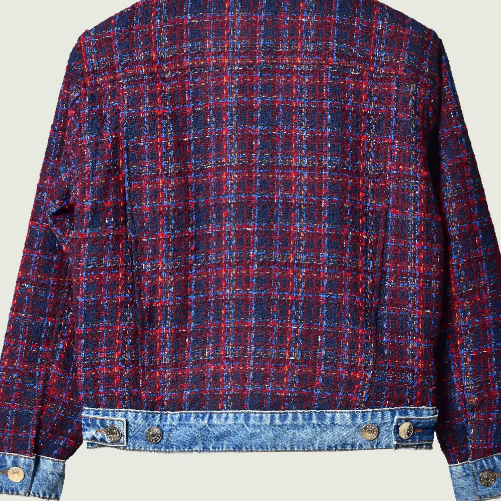 

Женская джинсовая куртка, осенняя твидовая модная офисная куртка в стиле пэчворк